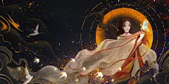 渐变唯美国潮仙女古代女子手绘插画海报汉服古风中国风唯美女人