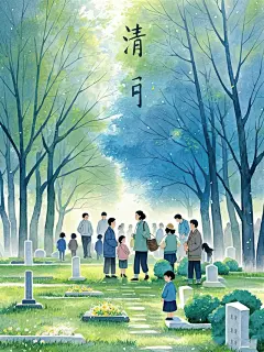 AI数字艺术清明节气水彩插画