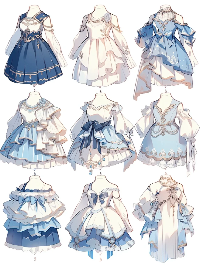 蓝白小礼服｜服装展示-花瓣网