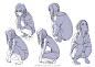 #绘画素材分享# 这样的姿势，你会画吗？今天来学习欣赏一下P站画师toshi带来的蹲姿人体透视讲解，快点拿起笔练习吧~！（id=54623040）