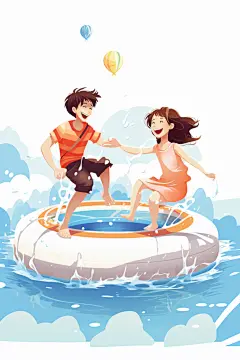 学生放暑假漫画风结业插画
