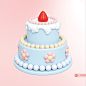 生日蛋糕草莓3D物品PNG元素C4D