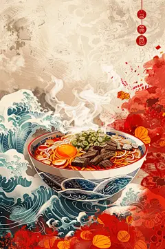 AI数字艺术国潮米粉面条美食插画-众图网