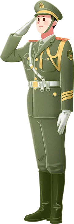 插画手绘军人尊敬彩色军装部队手绘插画军绿色安保图片
