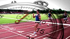 秒表图形在慢动作中的比赛胜利者