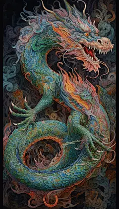 团龙国潮风中国风十二生肖龙年动物纹样插画