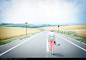 traveling alone, walking on road - stock photo