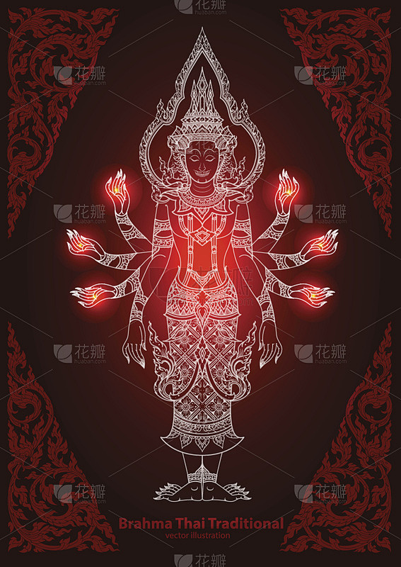 大梵天,绘画插图,印度教,矢量,神,传统,寓言画,孔雀,女神,华丽的