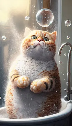 小猫动物浴室洗澡可爱数字作品AI作品数字插画图片_潮国创意