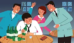 矢量插图的同事帮助悲伤的人喝酒插画下载