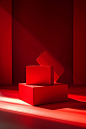 red box on the floor in front of an open light, in the style of multi-layered compositions, light red, sculpted, high-key lighting, rtx on, contemporary candy-coated, emotive lighting