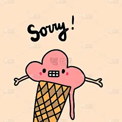 对不起，手绘矢量插图卡通风格。冰淇淋道歉