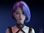 General 1920x1440 Ma Chui Chui CGI women purple hair short hair purple eyes lolita simple background gradient portrait