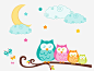 彩色猫头鹰免抠素材_新图网 https://ixintu.com 云朵 卡通 手绘 猫头鹰 简图 粉色 蓝色 黄色