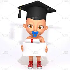 杰克宝宝戴着毕业帽和毕业证书