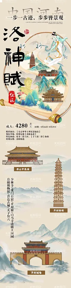 河南洛阳旅游海报  - 源文件下载【酷图网】海报,长图,文旅,河南,洛阳,开封,少林寺,
