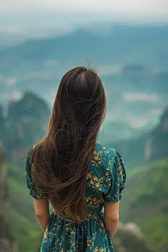 户外郊游唯美女孩背影