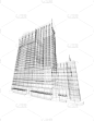 建筑,摩天大楼,蓝图,线框模型,垂直画幅,新的,绘画插图,文档,居住区,都市风景