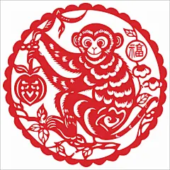 十二生肖窗花剪影矢量图猴