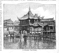 维多利亚插画传统的中国茶馆和桥