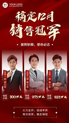 年终微商销售业绩表彰喜报排行榜多人手机海报