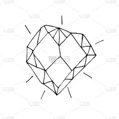心形的单晶，孤立在白色的背景上。手绘矢量插图在涂鸦风格。黑色和白色神秘水晶放松着色