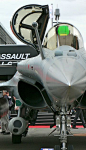 An easy way to quickly differentiate the Dassault Rafale from the Eurofighter Typhoon from the front is the configuration of the intakes. On the Eurofighter they are two large boxes under the fuselage. On this Rafale they are elegant shapes at the lower q