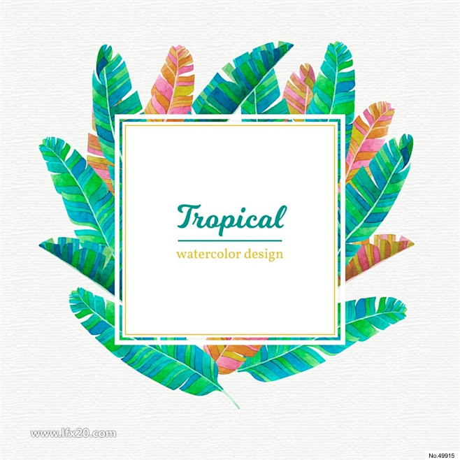 热带植物框架树叶子手绘水彩叶片插画EPS...