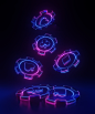 casino-chips-flying-with-glowing-neon-lights-black-background-3d-rendering-illustration