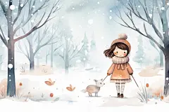 冰雪世界小雪女孩花式赏雪插画