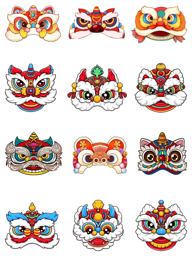 卡通素材｜舞狮醒狮狮子头免抠png素材分...
