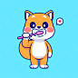 Cute shiba inu dog brushing teeth cartoon vector icon illustration. animal healthy icon concept flat