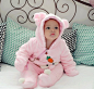 韩国代购兔子造型宝宝爬服 哈衣 珊瑚绒加厚连体衣 带帽爬服