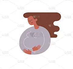 剪影的非洲裔美国孕妇用手抚摸她的肚子。快乐的母亲和婴儿期望概念。现代插图可以作为标志符号矢量插图