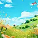 a 3d green field of flowers and butterflies, in the style of colorful animation stills, cute and dreamy, cryengine, kanō school, uhd image, orange and aquamarine, tilt shift