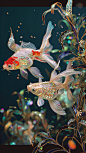 keeleycrane__Goldfish_and_aquatic_plants_Yoko_Hasegawa_style_co_123b4d10-b332-4ea8-b530-8ca004363bce
