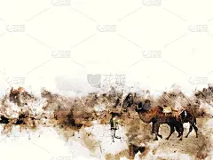 丝绸之路上的骆驼和人，水彩画插图