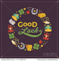 Vector decorating design made of Lucky Charms, and the words Good Luck. Colorful card template with copy space-符号/标志-海洛创意(HelloRF)-Shutterstock中国独家合作伙伴-正版图片在线交易平台-站酷旗下品牌