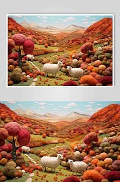AI数字艺术毛绒风秋季风景插画背景图