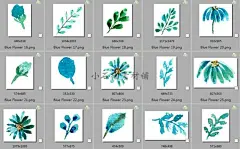 34个蓝色水彩花卉贺卡邀请函海报宣传装饰图案PNG设计素材png391-淘宝网