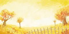 唯美秋天背景树原创插画素材