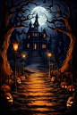 蝙蝠元素万圣节万圣夜恶魔城堡背景插画
