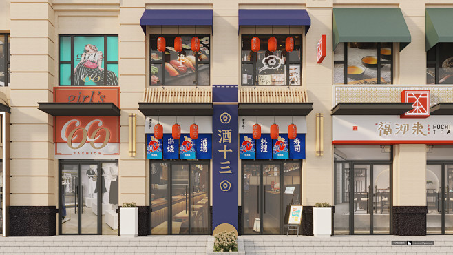 地产商业街 商铺包装 门头 效果图 @wenseen,2021