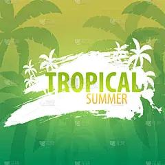 夏季热带背景与棕榈和日落。夏季标语牌海报传单邀请卡。夏季时间。矢量插图.