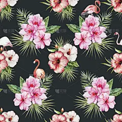 水彩热带花图案