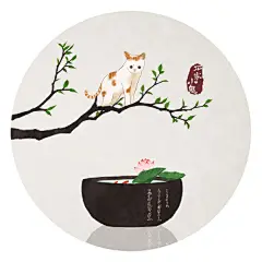 石家小鬼原创古风插画，如需商用请至新浪微博私信石家小鬼，未经允许严禁商用。国画 禅意 猫咪 春季 二十四节气