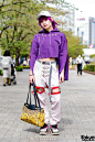 #原宿街拍# Layla，搭配：Tokyo Streetwear Style w/ M.Y.O.B, Bubbles Harajuku & Gianni Versace Leopard Print O网页链接 ​​​​