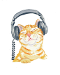 Cat Watercolour PRINT, Music Art, Headphones, Orange Tabby, Watercolor Cat, 8x10 print