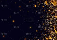 金色黑色圣诞或新年背景与闪光，雪花，星星，散景金灯，节日黑色风格背景与复制空间，光栅插图