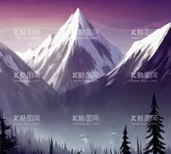 森林之上的雪山  - 源文件下载【酷图网】森林,风景,雪山,油画,唯美,壁纸,景物,远景